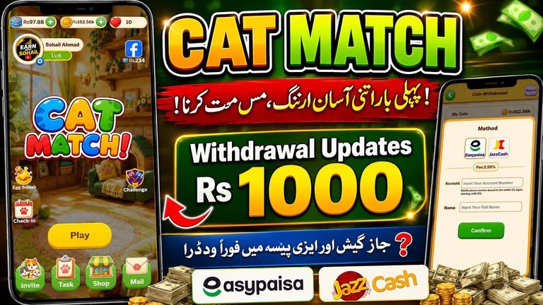 CatMatch Earning Game: New Way to Earn Rewards & Withdraw via Easypaisa and JazzCash